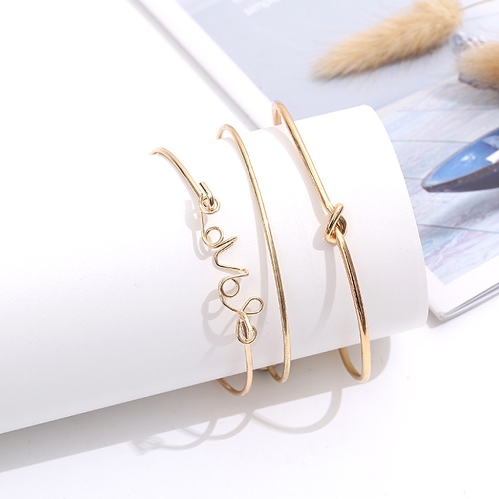 *PARTHENIA* 3-Pc Gold Love x Black Gem Bracelet Set - Picture 2 of 5